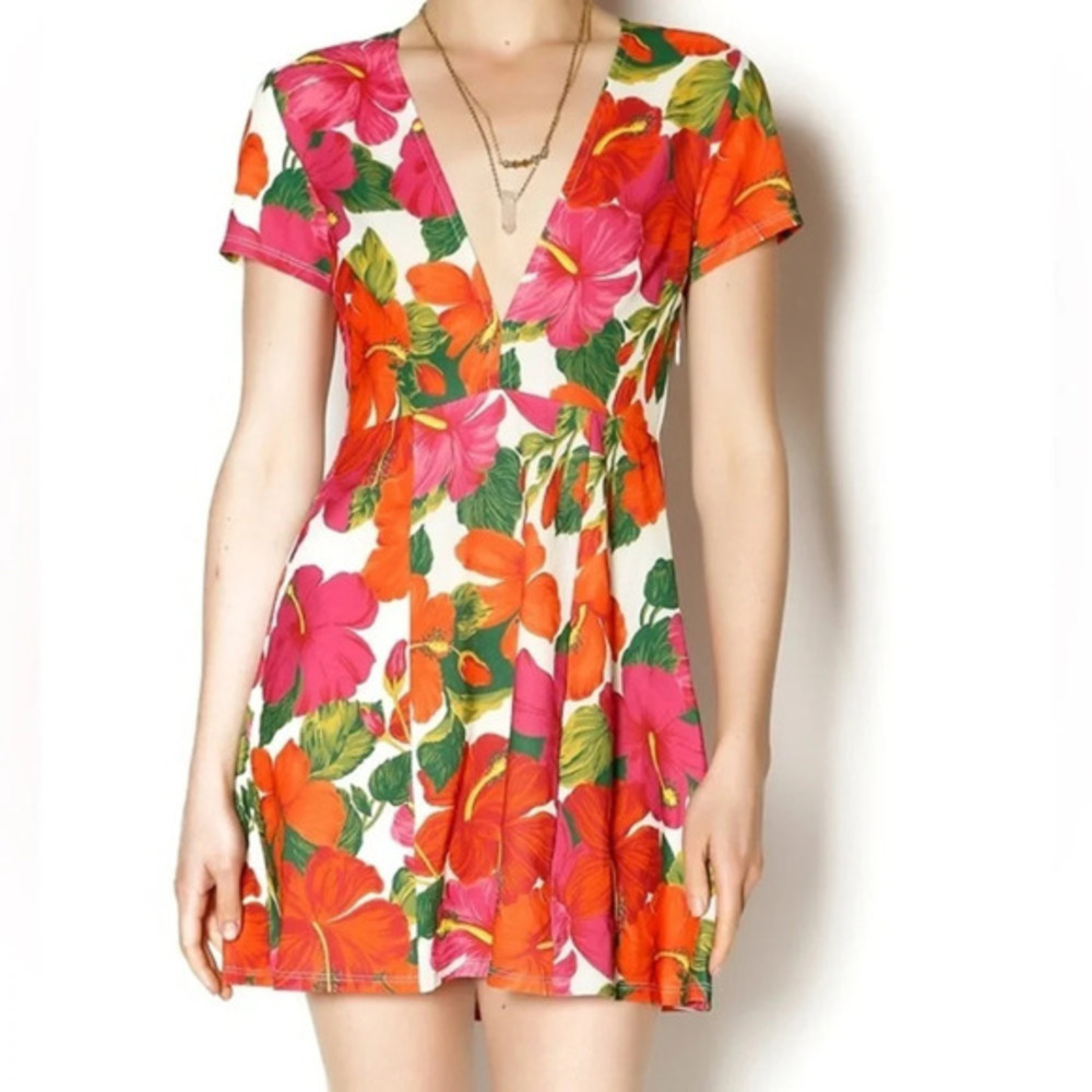 Show Me Your Mumu Floral Cut Out Short Jacquard Mini Dress Size Xs